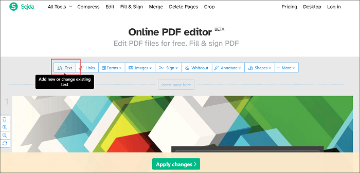 Choisir un texte sur Sejda