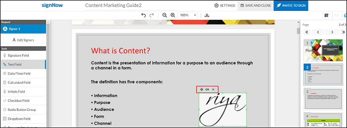 Cliquez sur la signature