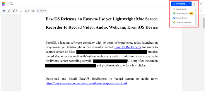 télécharger le fichier à partir de smallpdf