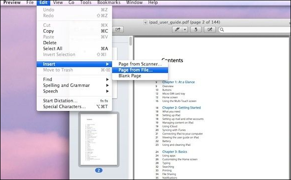 Insérer des pages dans un PDF sur Mac