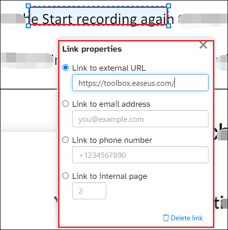 Ouvrir la fenêtre du lien