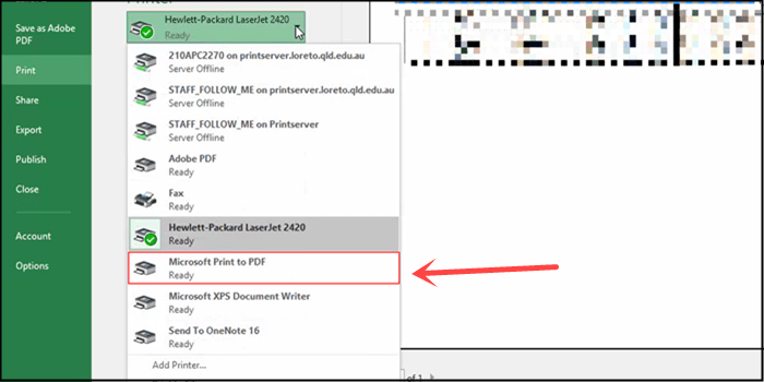 microsoft excel print to pdf