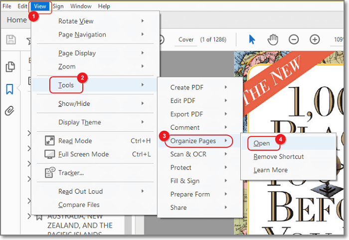 Ouvrir la fenêtre d'organisation des pages