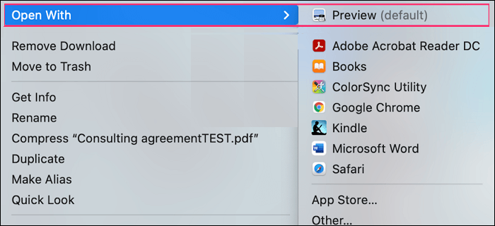 Ouvrir le PDF avec l'aperçu