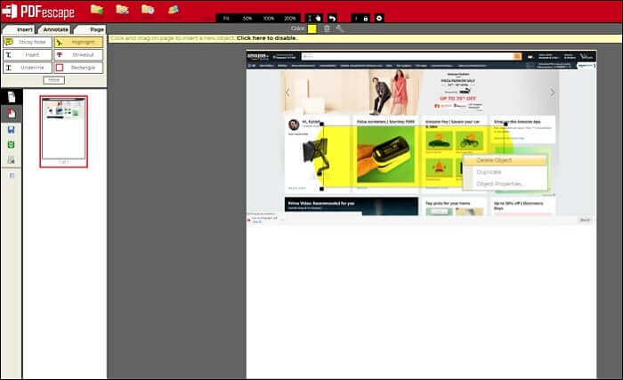 pdfescape désélectionne le texte dans un PDF