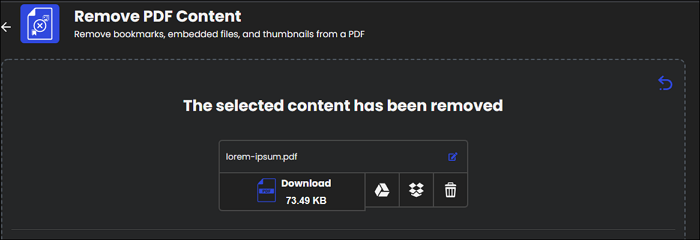 La notification indiquant que le signet est supprimé