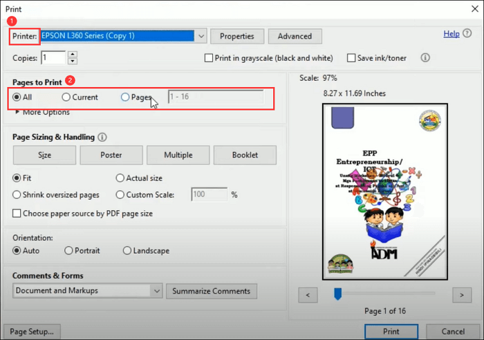 Sélectionnez les pages à imprimer