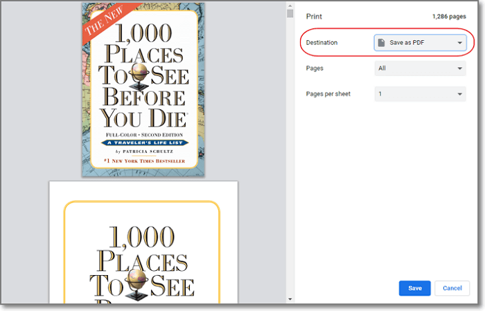 Sélectionnez enregistrer au format pdf