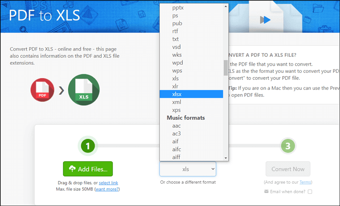 zamzar pdf vers excel