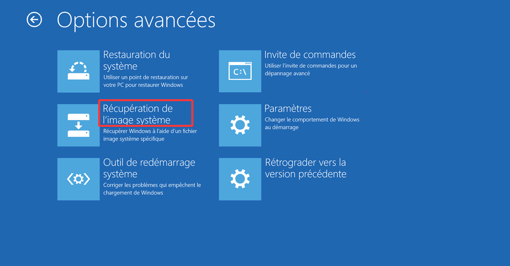 Restaurer l'image système de Windows 10 sur un nouveau disque