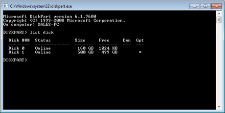 diskpart commande: liste du disque
