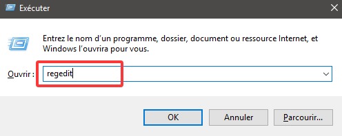 tapez regedit dans la boîte de dialogue d'exécution