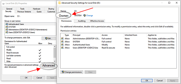 Modifier l'autorisation d'accès