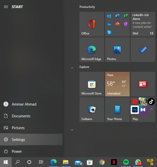 ouvrir les paramètres Windows