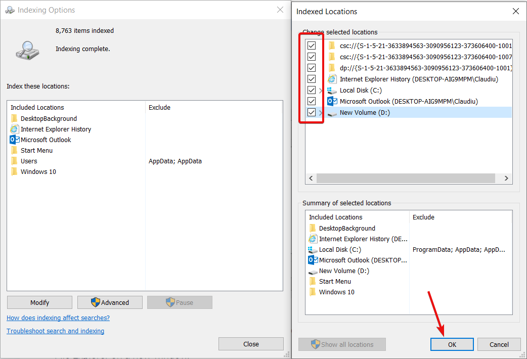 vérifier tous les emplacements
