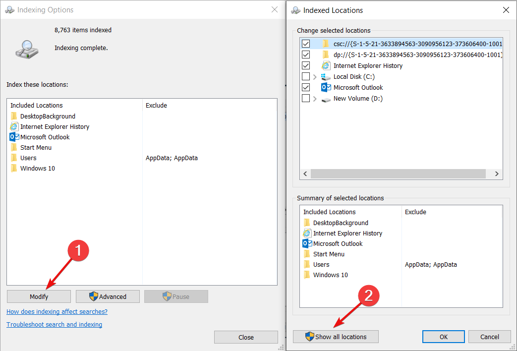 indexation des emplacements w10