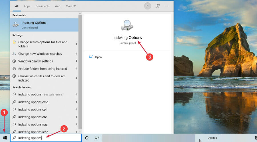 options d'indexation