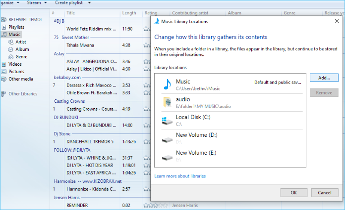 emplacements de la bibliothèque musicale