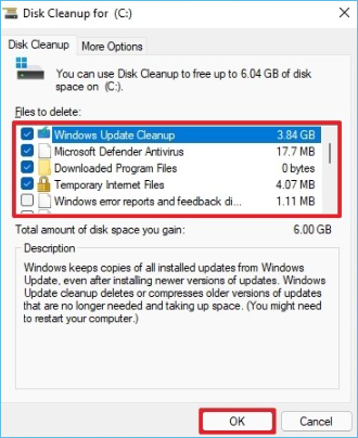 nettoyage de disque sélectionner des fichiers supprimer