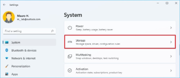 paramètres de stockage