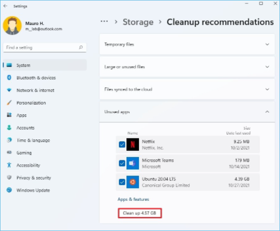 les recommandations d'applications inutilisées libèrent de l'espace