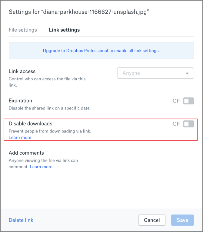 dropbox désactiver les téléchargements