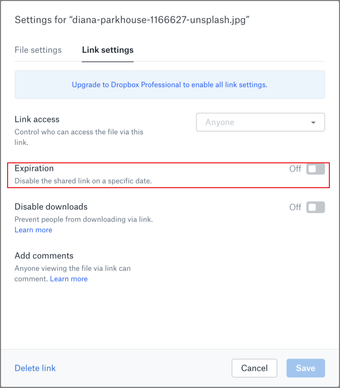 date d'expiration de Dropbox