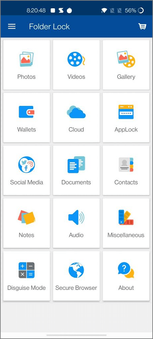 interface de verrouillage des dossiers