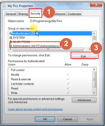 verrouiller un fichier sur windows 7 sans logiciel - utiliser Propriétés sans mot de passe - 1