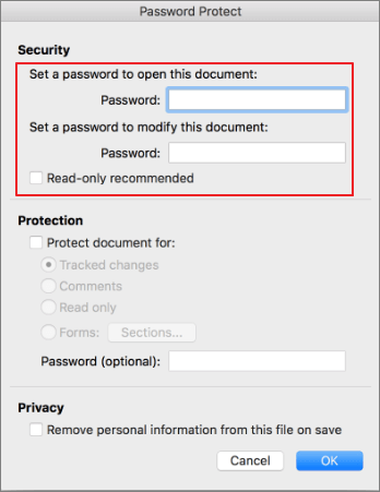 protéger par mot de passe word mac étape 2