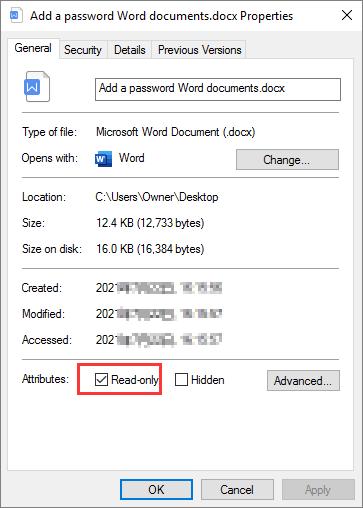 Décocher l'option de lecture seule