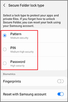 type de dossier sécurisé samsung