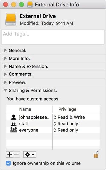info sur le disque dur externe