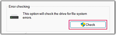 cliquez sur Vérifier sous Vérification des erreurs