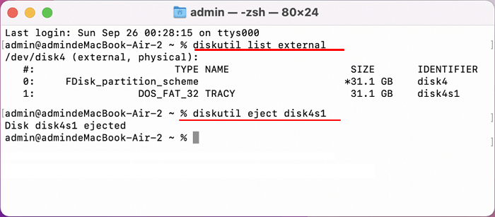 éjecter le disque dur externe du Terminal
