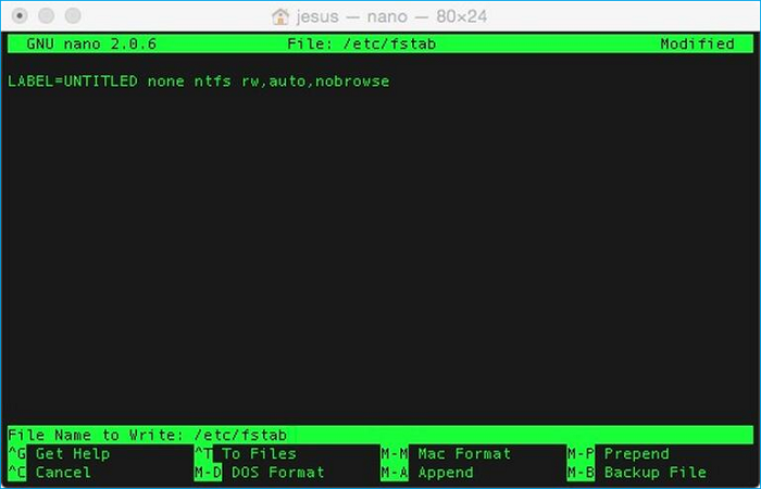 activer l'écriture via le terminal