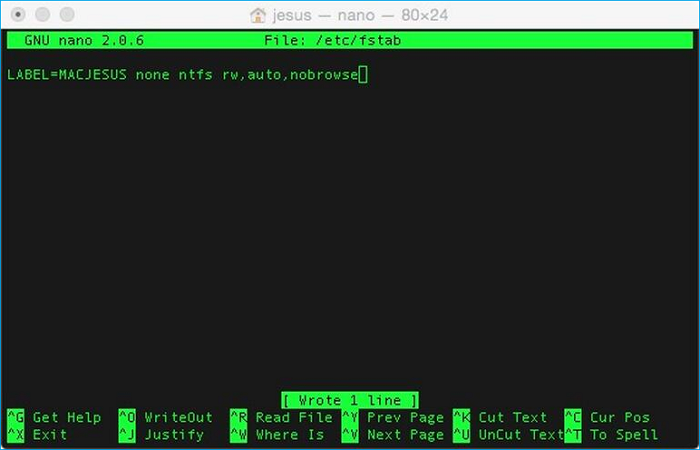 activer l'écriture via le terminal