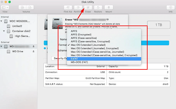Cliquez sur Effacer et sélectionnez Format du disque