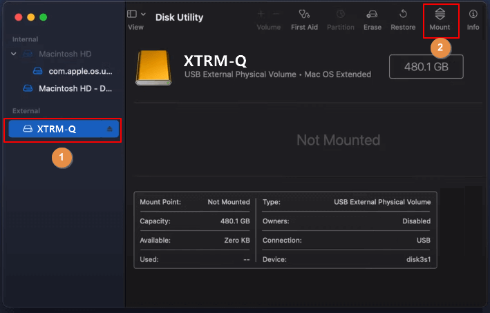 Monter le disque dur externe sur Mac