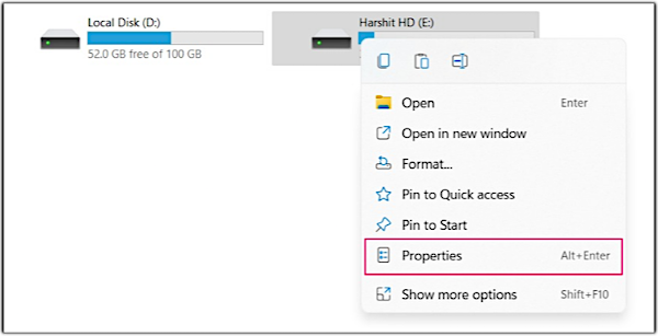 Propriétés du clic droit