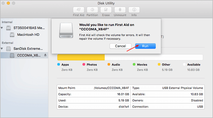 exécuter S.O.S. pour réparer l'erreur du lecteur lacie