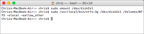 Démonter et remonter un disque NTFS sur mac via NTFS 3G