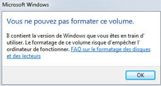 vous ne pouvez pas formater ce volume