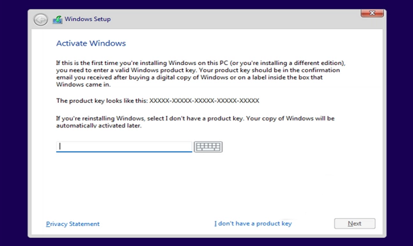 entrez la clé de produit